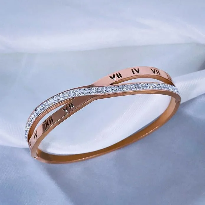 Roman Numeral Crystal Bracelet – Timeless Elegance Bangle thumbnail