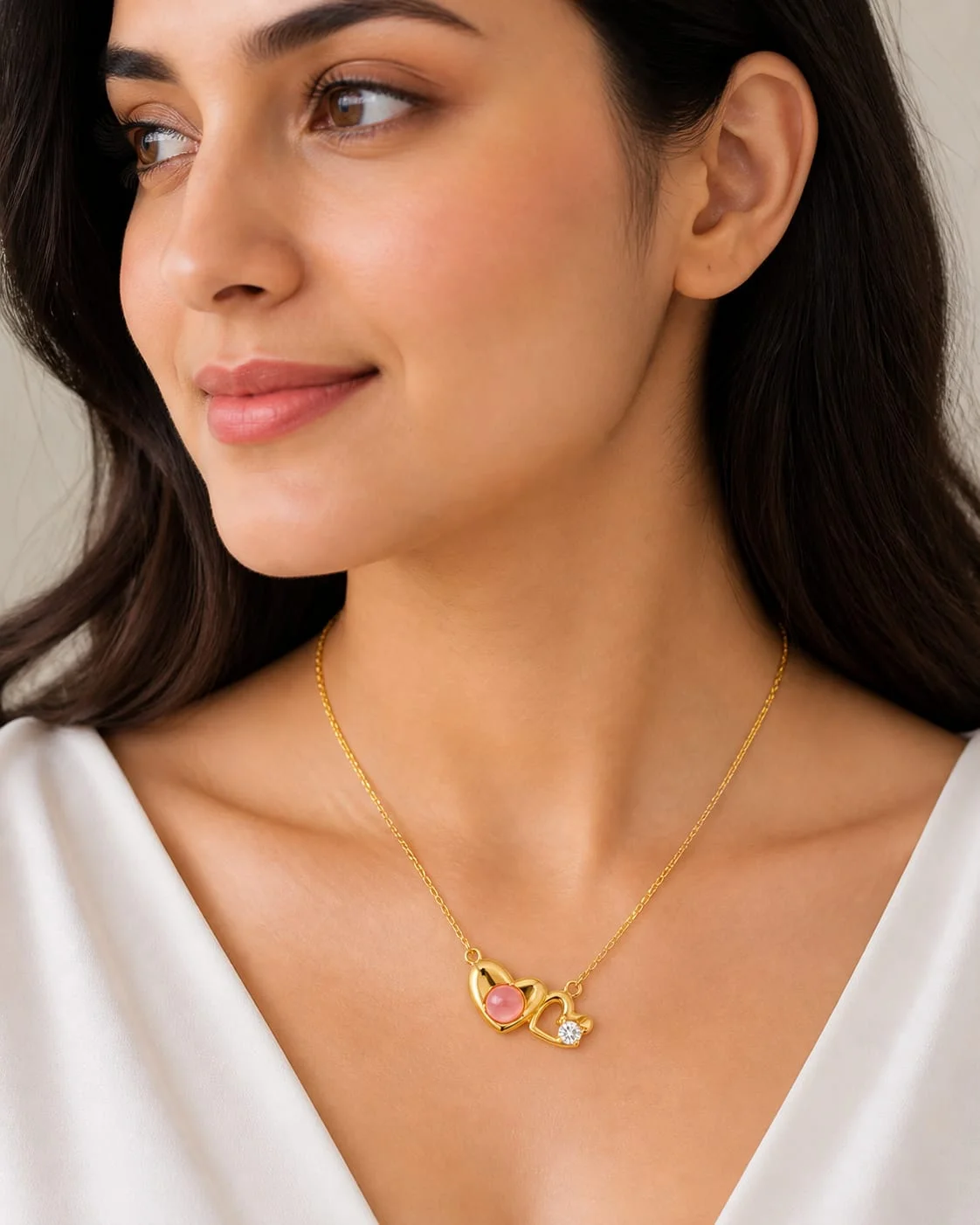 Blush Heart Duo Gold Pendant Chain. thumbnail