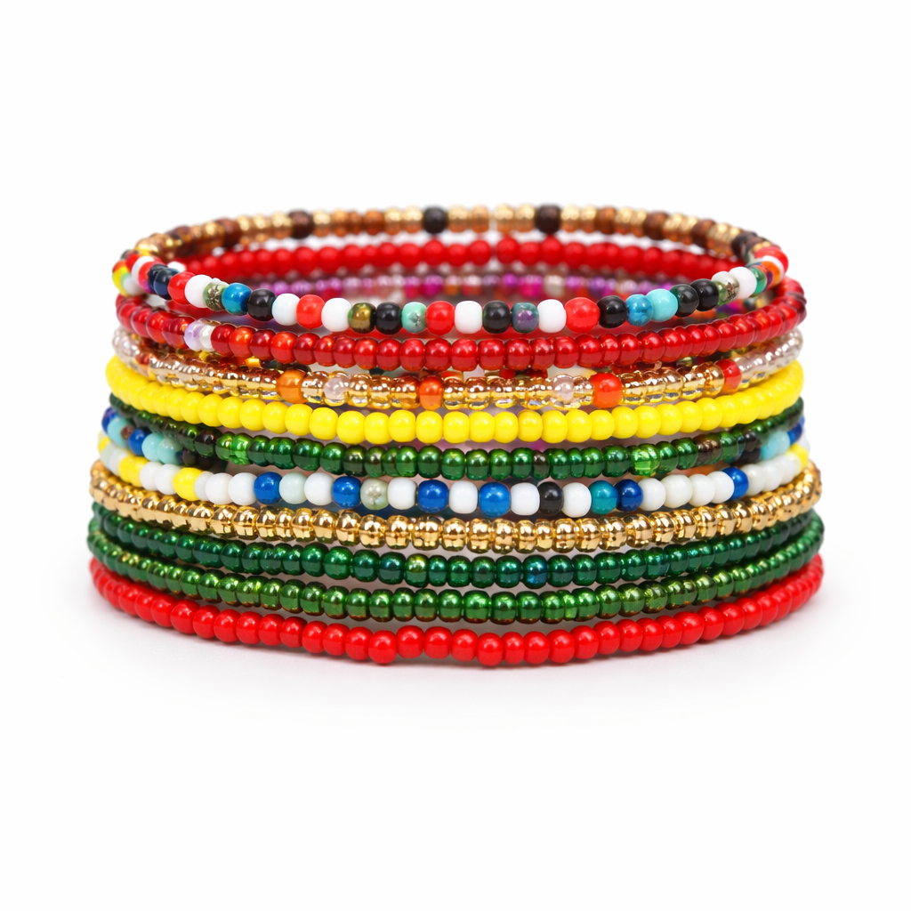 Multicolor Handmade Beaded Bracelet Stack Set