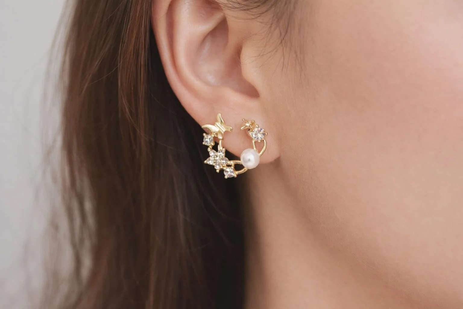 Golden Flutter Pearl Hoops