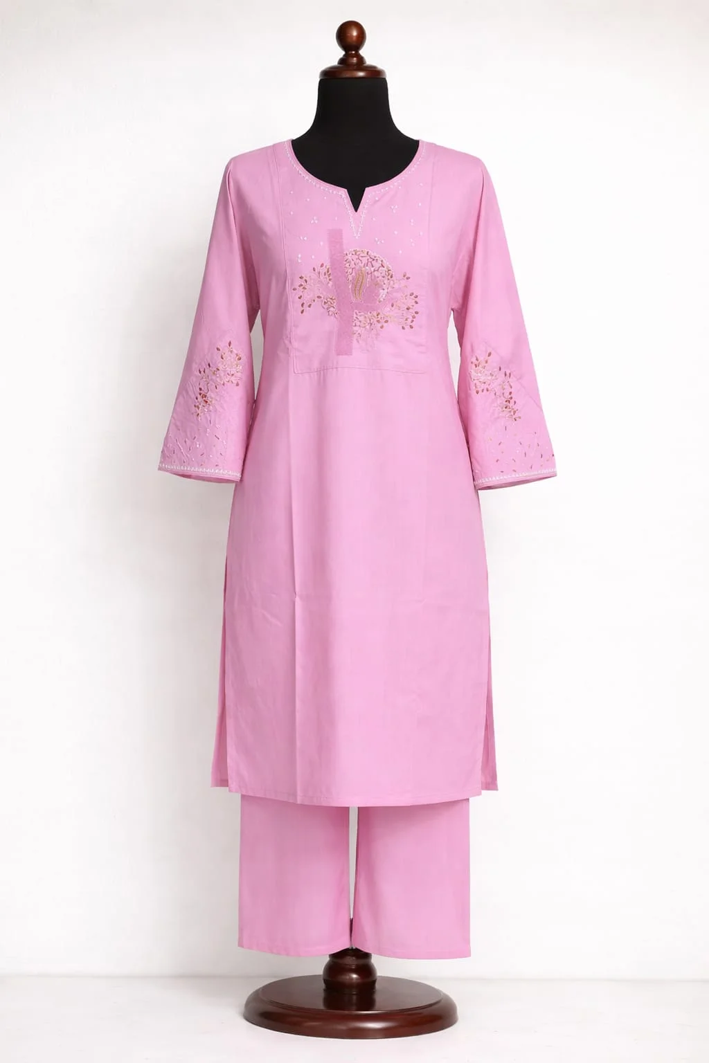 Women’s Pink Cotton Embroidered Kurta Pant Set 2Pc  #069 thumbnail
