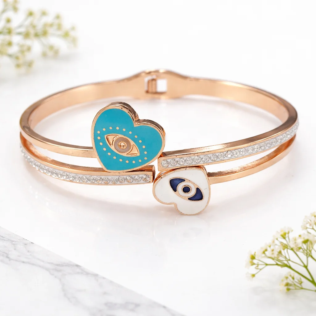 Rose Gold Evil Eye Heart Bracelet for Women thumbnail