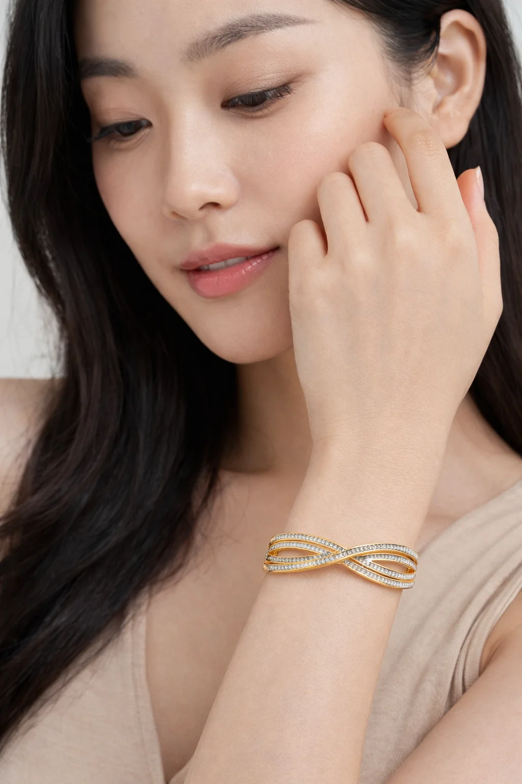 Luxury Gold Plated Crystal Studded Designer Bangle Bracelets for Women thumbnail