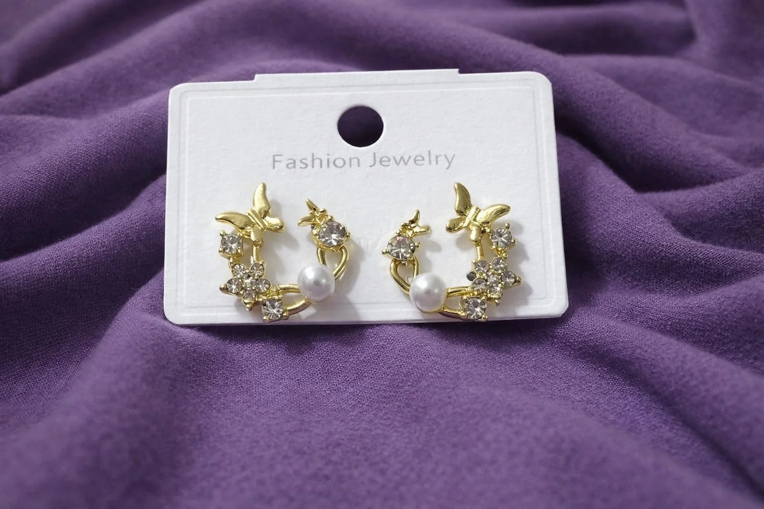 Golden Flutter Pearl Hoops thumbnail