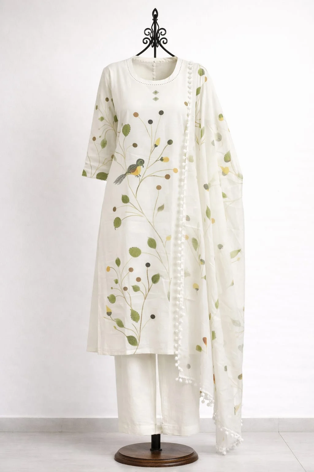 Women's Off White Printed Kurta Pant Dupatta Set – Khadi Cotton Ethnic Suit | #067 thumbnail