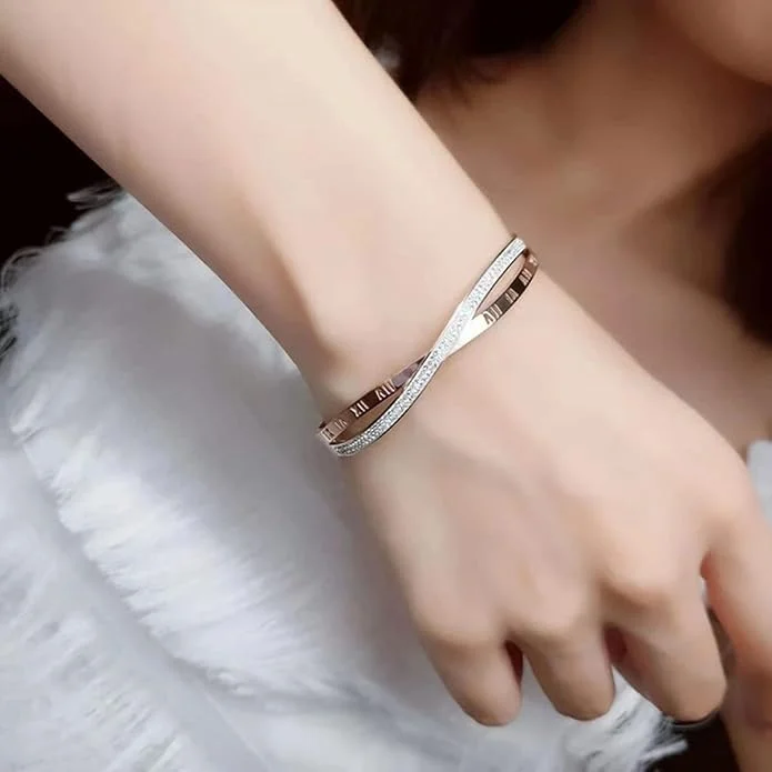 Roman Numeral Crystal Bracelet – Timeless Elegance Bangle thumbnail