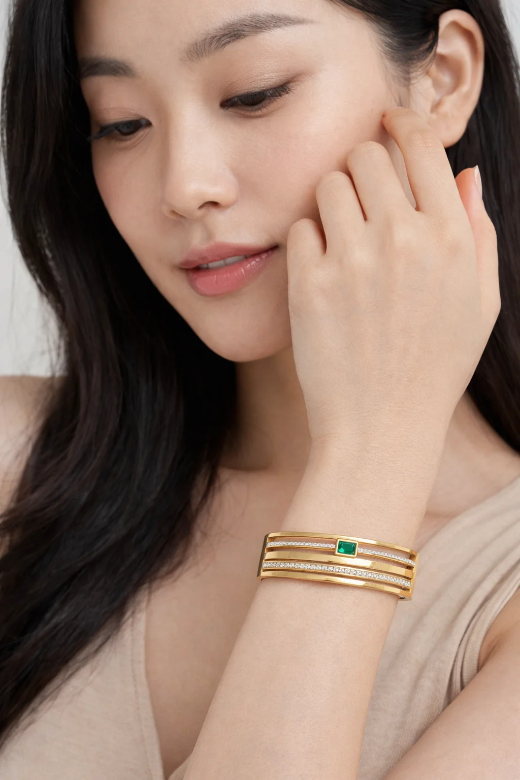 Luxury Gold Plated Crystal Studded Designer Bangle Bracelets for Women thumbnail