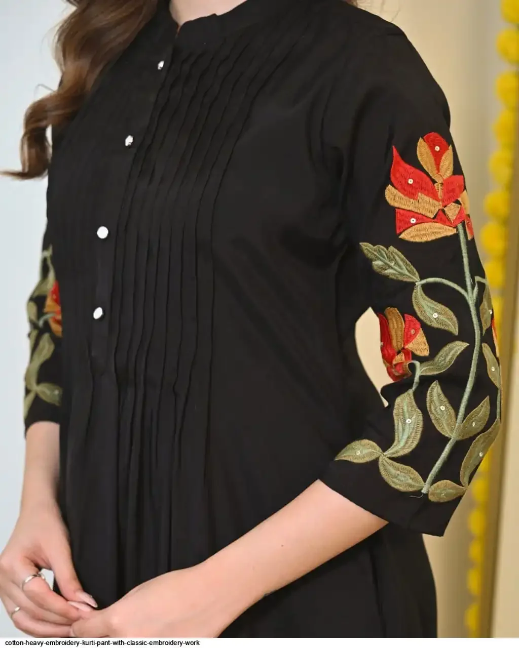 Women’s Cotton A-Line Kurta with Floral Embroidery & Straight Pants Set thumbnail