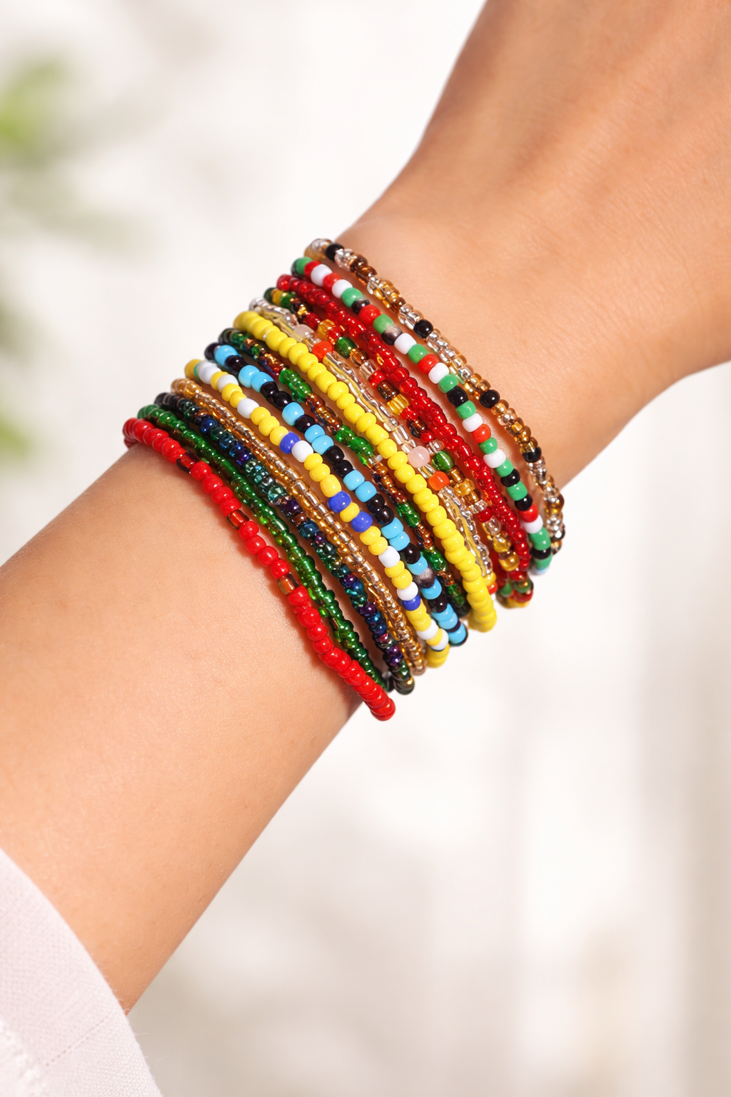 Multicolor Handmade Beaded Bracelet Stack Set thumbnail