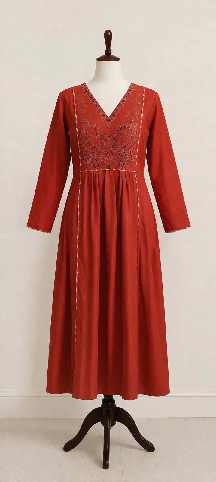 Women's Red Embroidered Kurta Pant Dupatta Set – V-Neck Ethnic Suit | #050 thumbnail