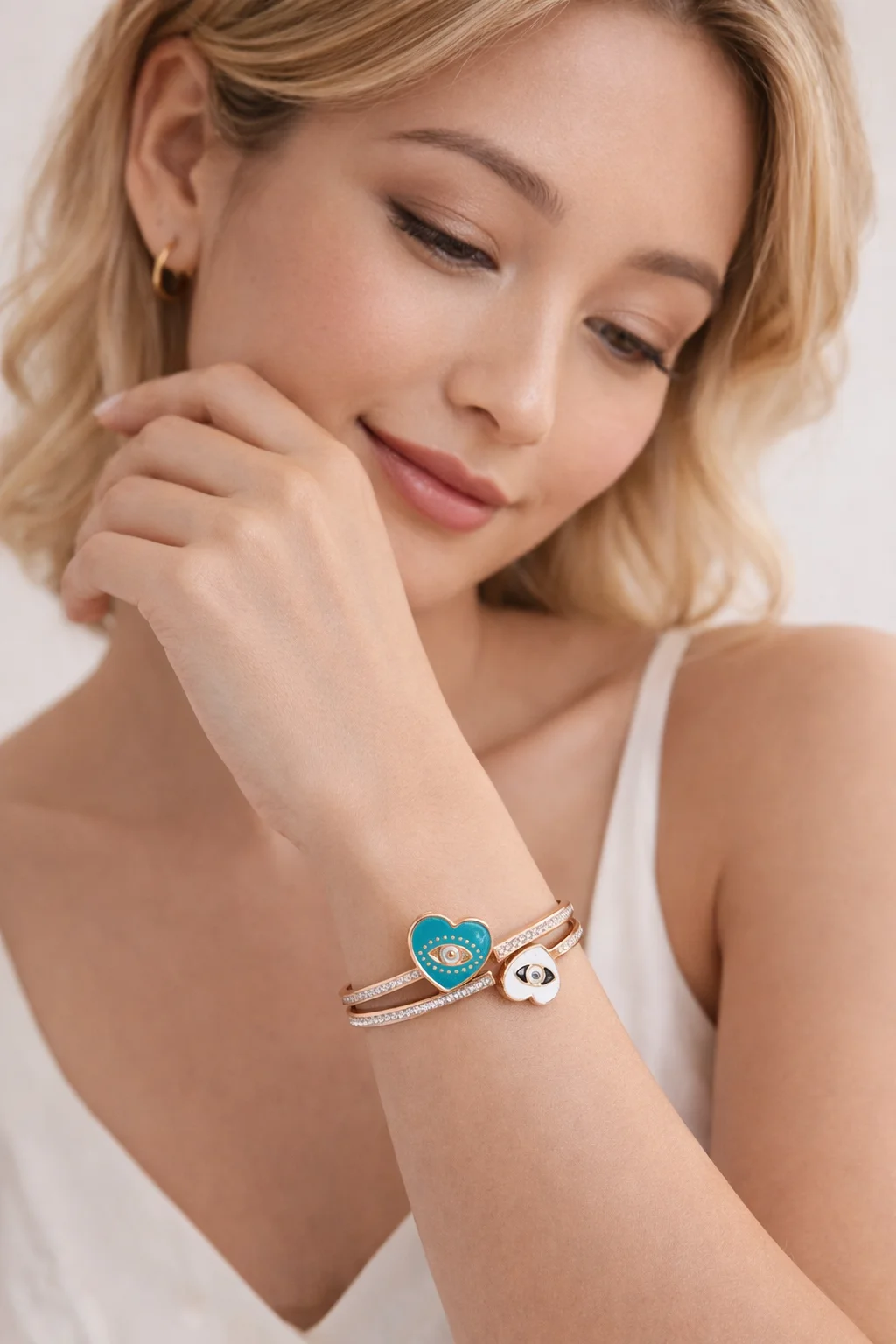 Rose Gold Evil Eye Heart Bracelet for Women
