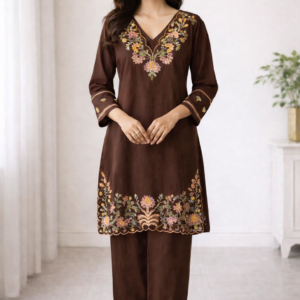 Women’s Brown Embroidered Coord Set