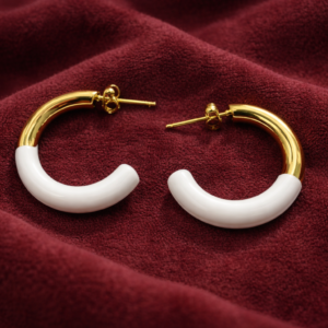 elegant two tone hoo earrings for women – gold plated & white ceramic chunky hoo earrings | lightweight fashion jewellery