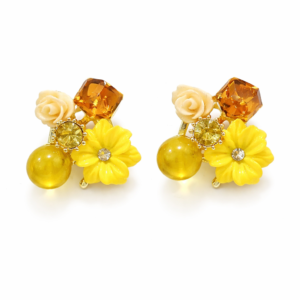elegant yellow floral stud earrings for women – crystal & bead flower cluster studs | stylish fashion jewellery