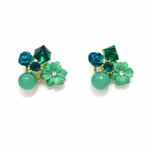 elegant green floral stud earrings for women – crystal & bead flower cluster studs | stylish fashion jewellery