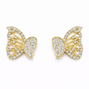 elegant butterfly crystal stud earrings for women – gold plated pearl & rhinestone butterfly studs | stylish fashion jewellery