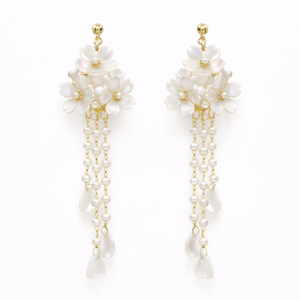 elegant floral pearl long dro earrings for women – gold plated flower tassel earrings with pearl dangles | party wear fashion jewellery