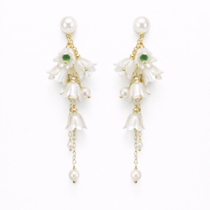 elegant white floral pearl dro earrings for women – gold plated flower tassel earrings with pearl dangles | party wear fashion jewellery