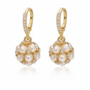pearl cluster dro earrings for women – gold plated crystal pearl ball dangle earrings | stylish fashion jewellery