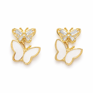 elegant butterfly crystal stud earrings for women – gold plated white enamel butterfly earrings | stylish fashion jewellery
