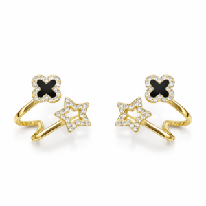 elegant star & clover stud earrings for women – gold plated crystal double design studs | trendy fashion jewellery