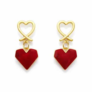 elegant red heart dro earrings for women – gold plated heart stud earrings with red enamel dangle | trendy fashion jewellery
