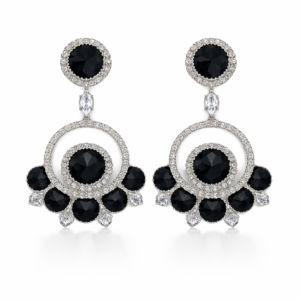 black crystal dro earrings for women – silver plated round dangle earrings with red stone stud, party wear fashion jewelry