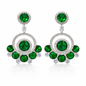 green crystal dro earrings for women – silver plated round dangle earrings with red stone stud, party wear fashion jewelry