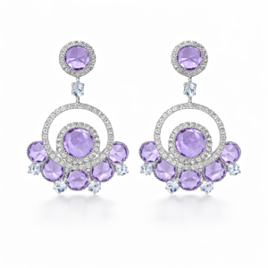 lavender crystal dro earrings for women – silver plated round dangle earrings with red stone stud, party wear fashion jewelry