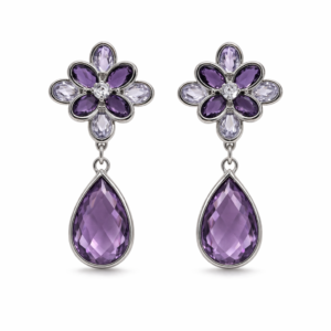 women’s crystal dro earrings – floral stud with lavender teardro stone, designer party wear earrings for women & girls