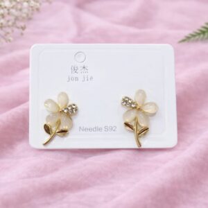 imported elegant floral pearl stud earrings for women – gold plated flower earrings with crystal accent | lightweight fashion jewellery