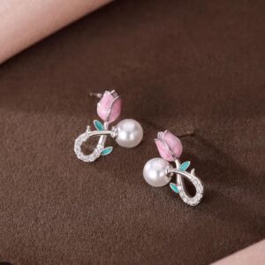 elegant floral pearl stud earrings for women – gold plated flower earrings with crystal accent | lightweight fashion jewellery