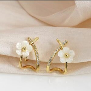 elegant floral pearl stud earrings for women – gold plated flower earrings with crystal accent | lightweight fashion jewellery