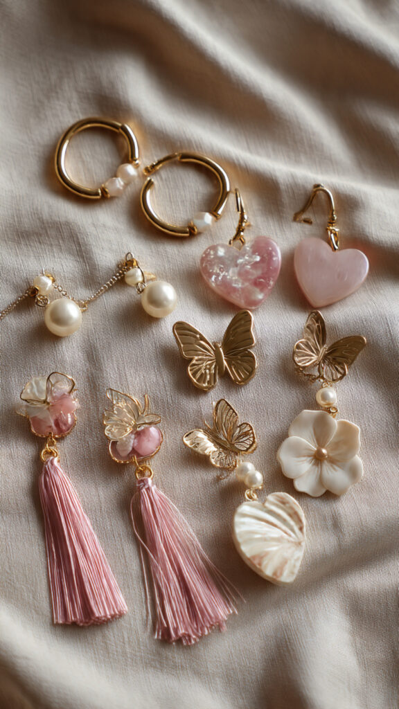 a flat lay collection of korean style earrings arr